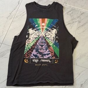 Spiritual Gangster Black Tank with Leopard and Moon-xs